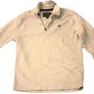 American Eagle Fleece Pullover Mens Medium Oatmeal Heather Quarter Zip Mock Neck